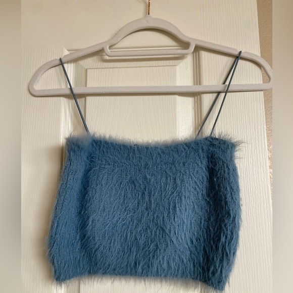 Zara Tops Zara Blue Fuzzy Croptube Top Poshmark